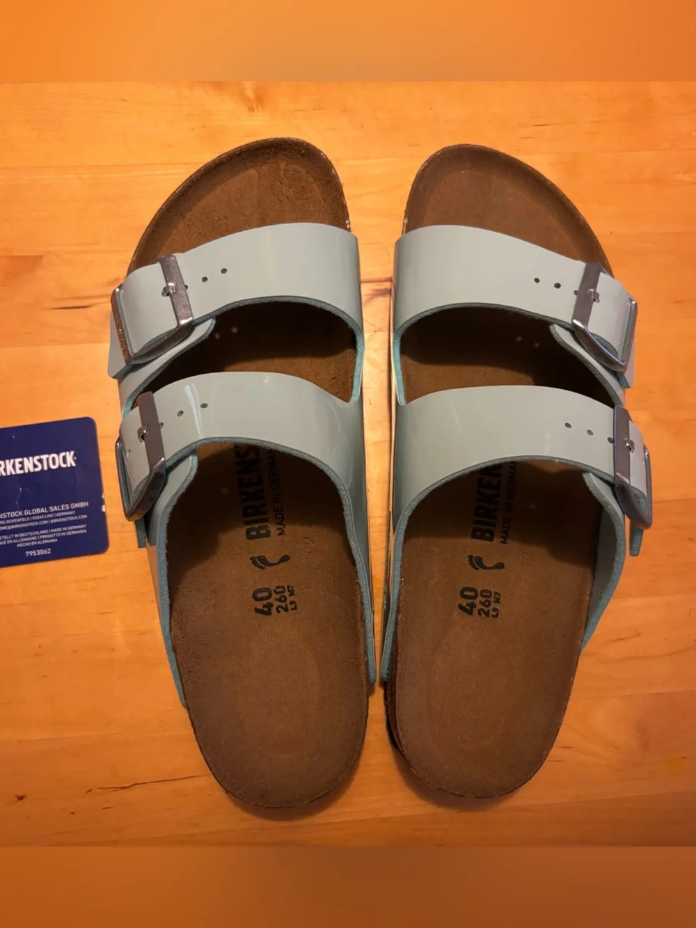 Birkenstock Women’s Arizona Patent Sandals - Surf Green, Size 40